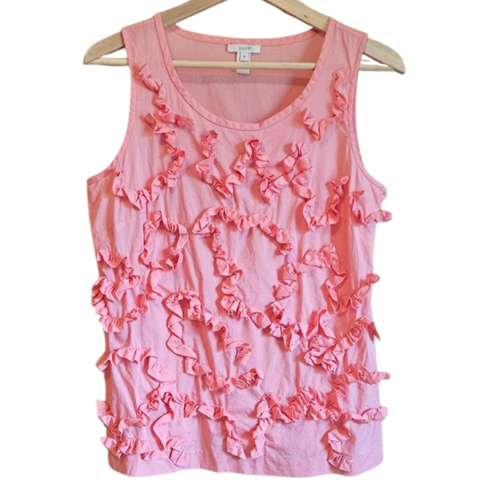 J Crew Ruthie Ruffled Front Pink Cotton Tank Top Women's Size 8